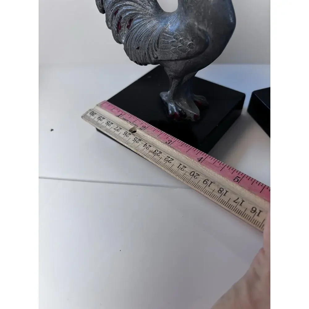 Vintage Rooster Bookends Red Silver Farmhouse French Country Kitchen Decor Heavy
